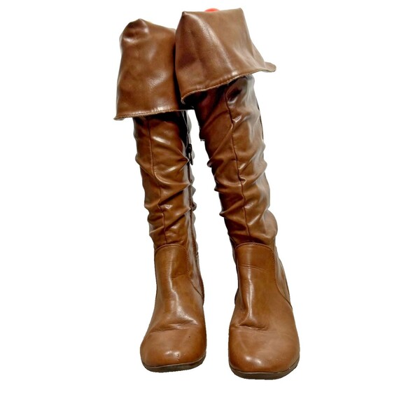 Aldo OTK 8.5 Brown Flat Boots Boho Slouch Faux Leather Fold Over Top Countryside - Picture 3 of 11